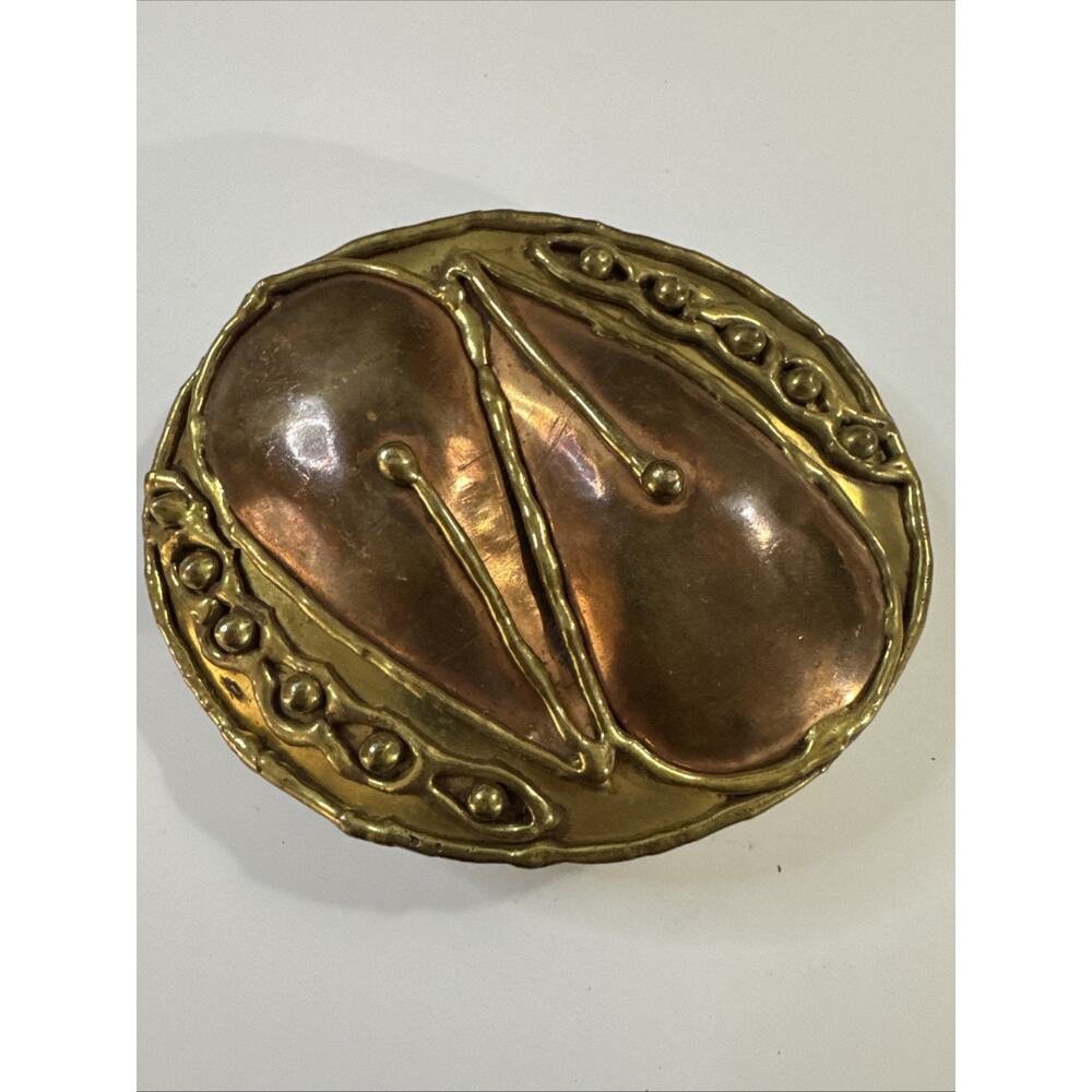 Vintage 1970s Brutalist Brass and Copper Belt Buckle, Artisan Mixed Metal